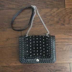 Zara Woman Quilted With Silver Chain Strap Black Cross Body Bag